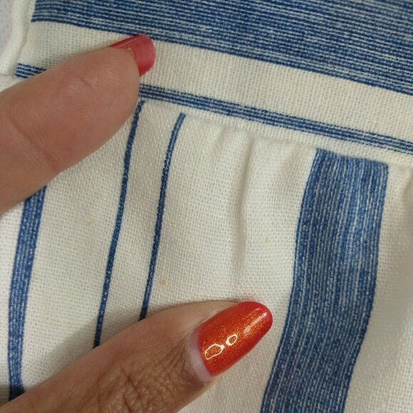 Charlotte Russe Wide Leg Pullon Pants Women Size M White Blue Stripe Linen Blend - Picture 9 of 11